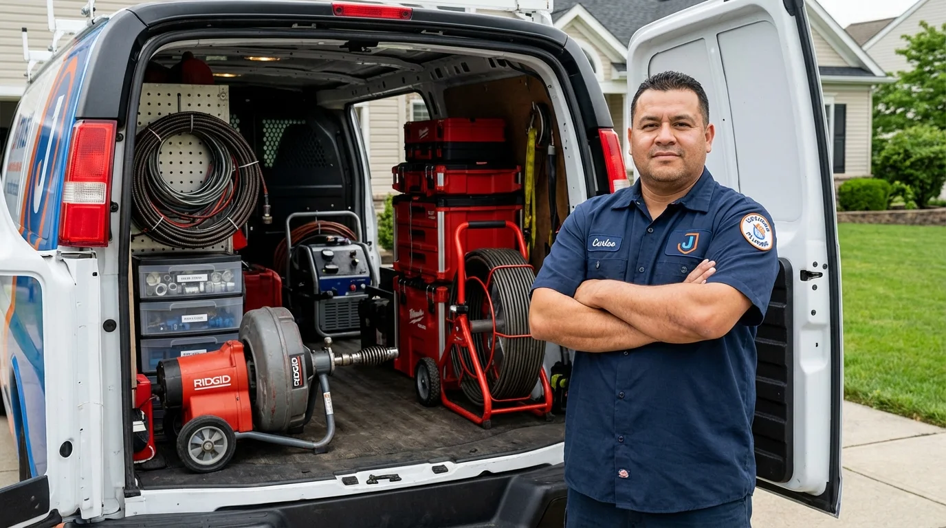 Professional drain cleaning equipment and Johns Plumbing LLC plumber in Highland
