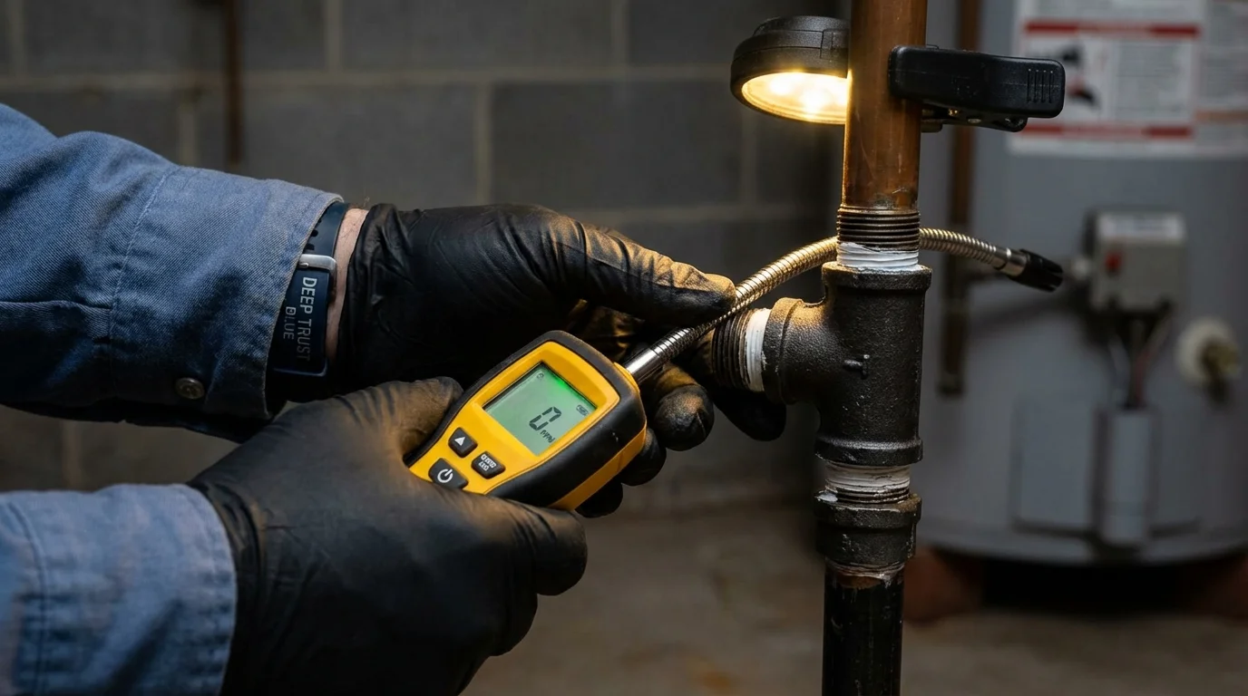 Gas leak detection with electronic sniffer by Johns Plumbing LLC in Highland