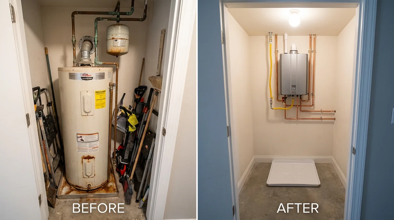 Tank water heater versus wall-mounted tankless unit comparison for Highland, MD homeowners